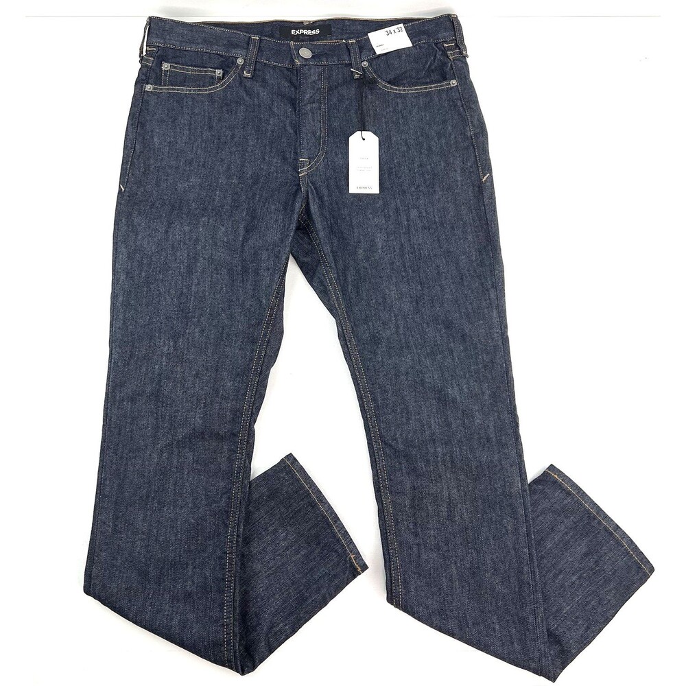 NWT Express Skinny Stretch Dark Wash Blue Jeans Mens Size 34 X 32 New